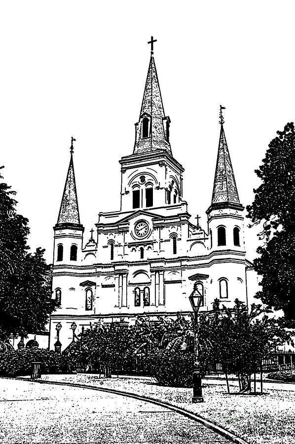 St Louis Cathedral Jackson Square French Quarter New Orleans Stamp Digital Art  #1 Digital Art by Shawn OBrien