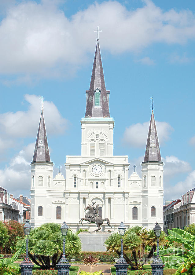 St Louis Cathedral Rising Above Palms Jackson Square New Orleans Accented Edges Digital Art #2 Digital Art by Shawn OBrien