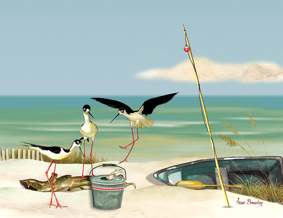 Stilts on Beach #1 Painting by Anne Beverley-Stamps