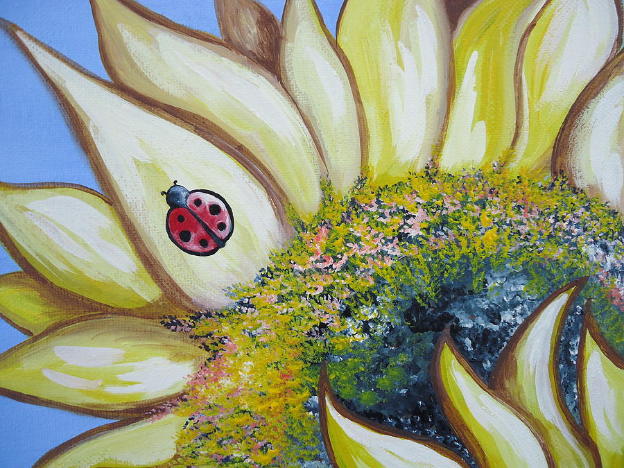 Sunflower and Ladybug Painting by Leslie Manley