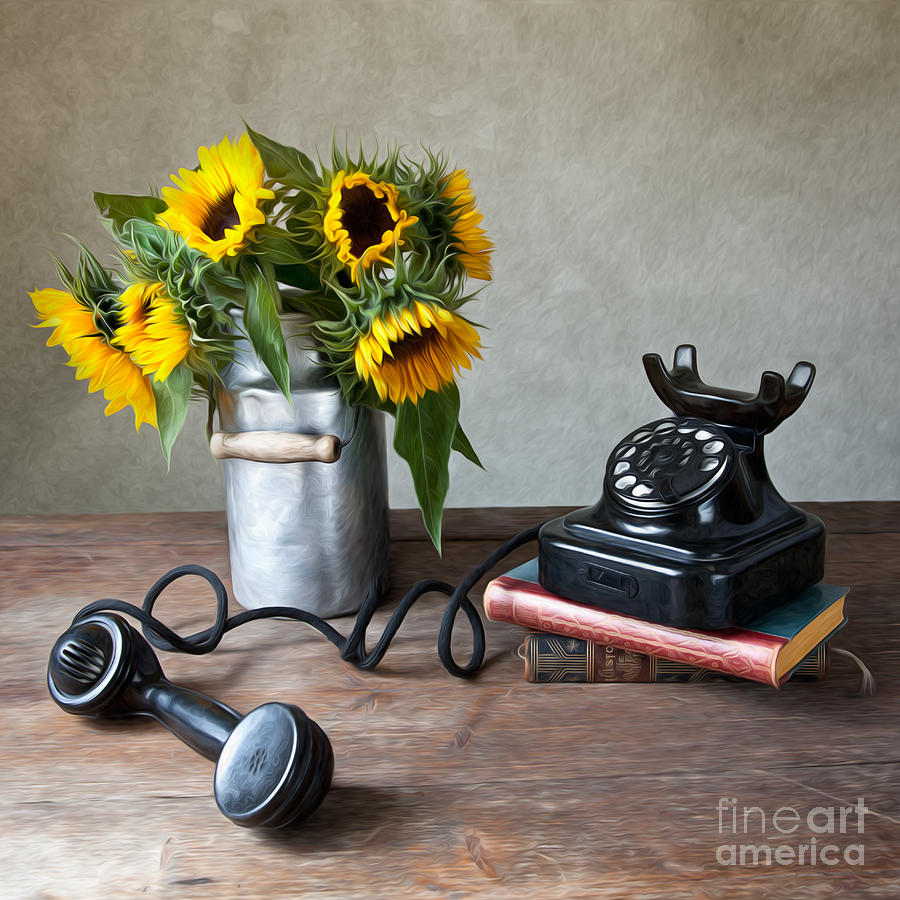 Sunflower Photograph - Sunflowers and Phone #1 by Nailia Schwarz