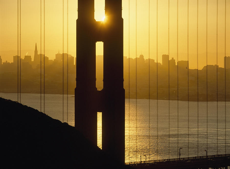Skyscraper Photograph - Sunrise Behind The Golden Gate Bridge #1 by Axiom Photographic