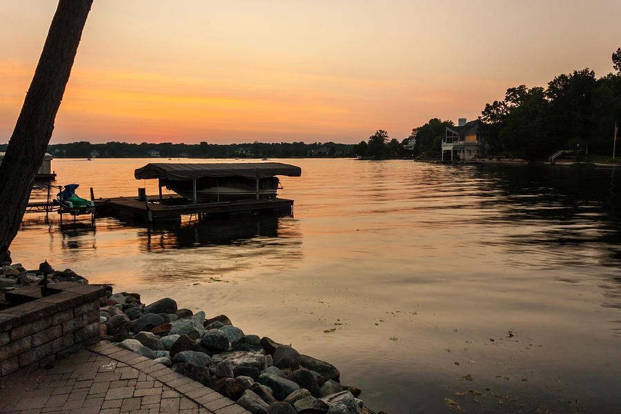 Sunset on Geist Reservoir in Lawrence IN #1 Photograph by Semmick Photo