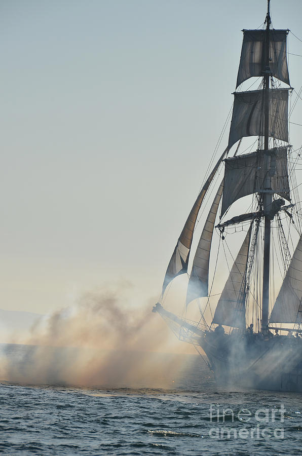 Smoke Photograph - Tall Ship Firing Guns #1 by Timothy OLeary