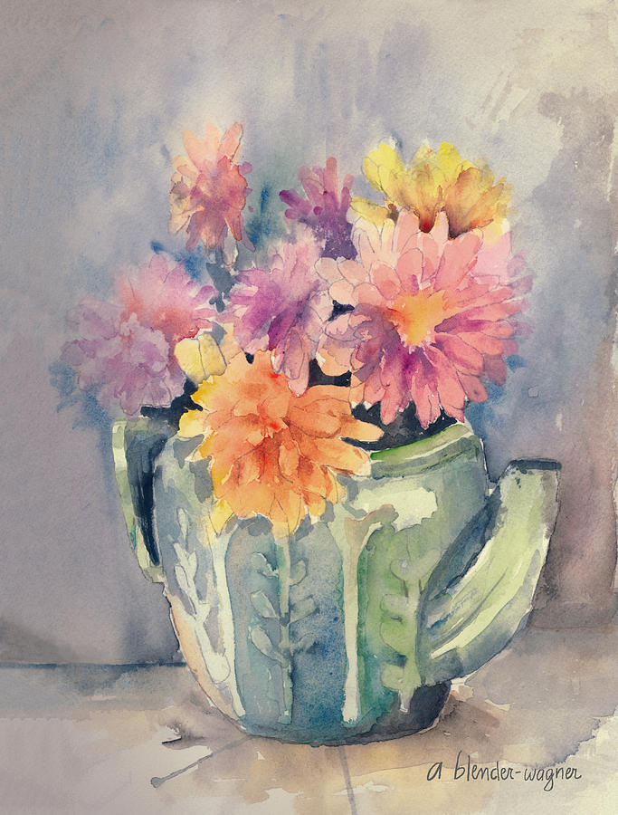 Flower Painting - Teapot Flowers #1 by Arline Wagner