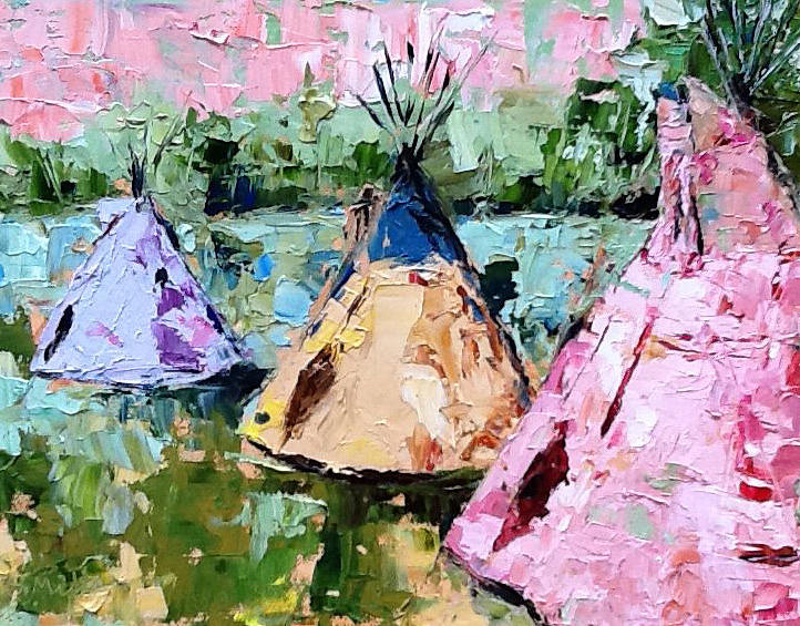 Tepees Times Three #1 Painting by Sylvia Miller