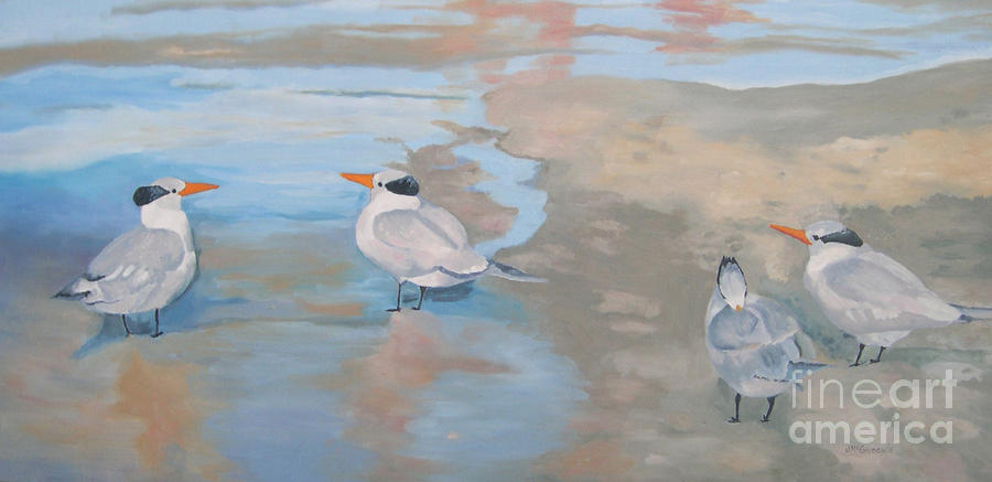 Nature Painting - Terns on the Beach Florida #1 by Joan McGivney