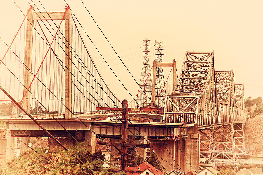 The Two Carquinez Bridges At Crockett and Vallejo California . aka Alfred Zampa Memorial Bridge . 7D8919 #1 Photograph by Wingsdomain Art and Photography