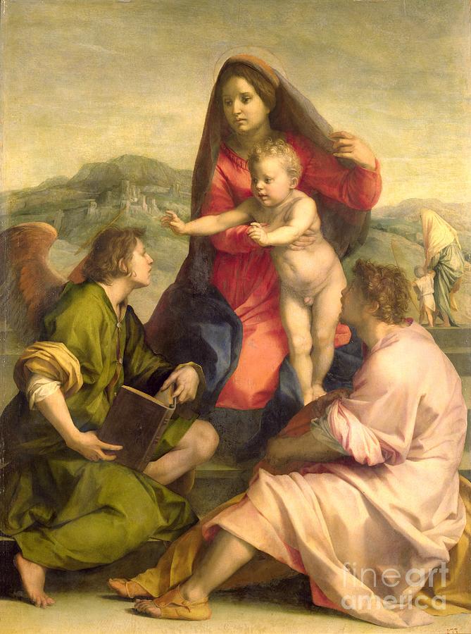 Madonna Painting - The Virgin and Child with a Saint and an Angel by Andrea del Sarto by Andrea del Sarto