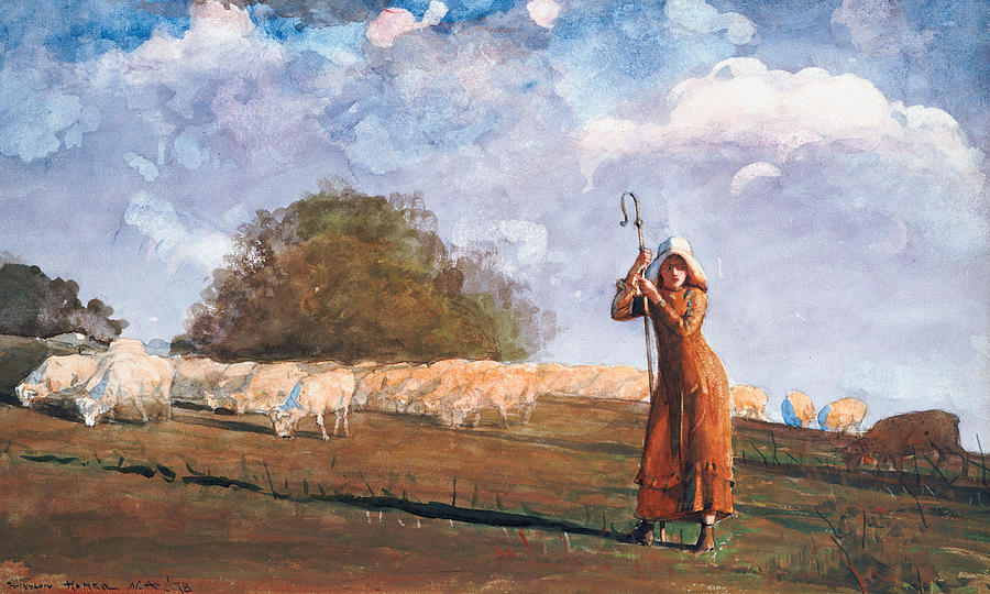 Winslow Homer Painting - The Young Shepherdess by Winslow Homer