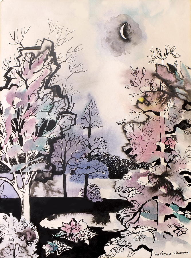There are no strangers under the blossom of cherry tree #1 Painting by Valentina Plishchina