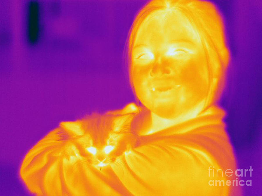 Thermogram Of A Girl And Cat #1 Photograph by Ted Kinsman