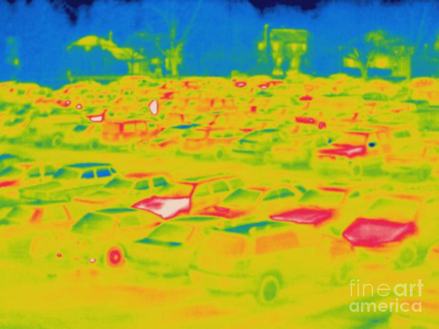 Thermogram Of Cars In A Parking Lot #1 Photograph by Ted Kinsman