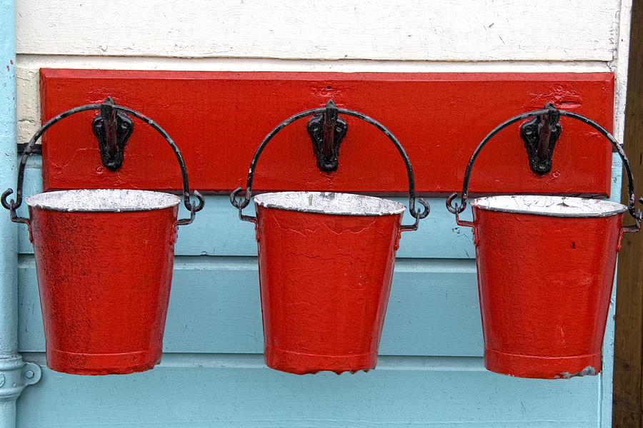 Still Life Photograph - Three Red Buckets #1 by John Short