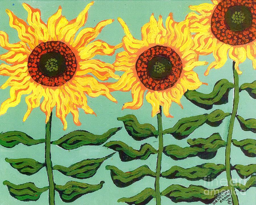 Sunflower Painting - Three Sunflowers #1 by Genevieve Esson