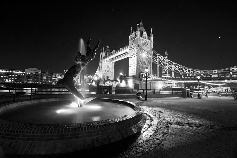 London Photograph - Tower Bridge Girl with a Dolphin #1 by David French