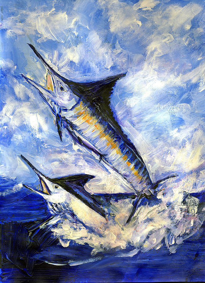 Two Marlin a Blue and a Striper  #1 Painting by Randy Sprout