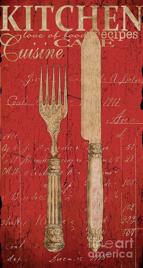 Dining Painting - Vintage Kitchen Utensils in Red by Grace Pullen