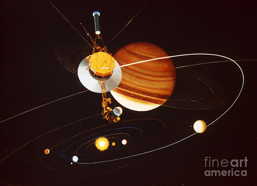 Voyager Saturn Flyby Artwork #1 Photograph by Science Source