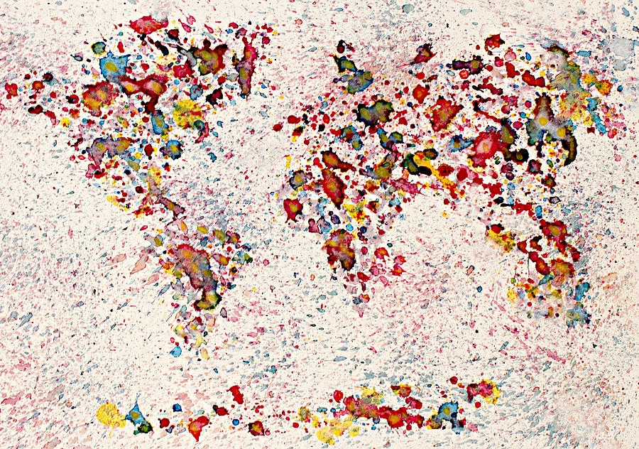 Watercolor Splashes World Map #1 Painting by Georgeta  Blanaru