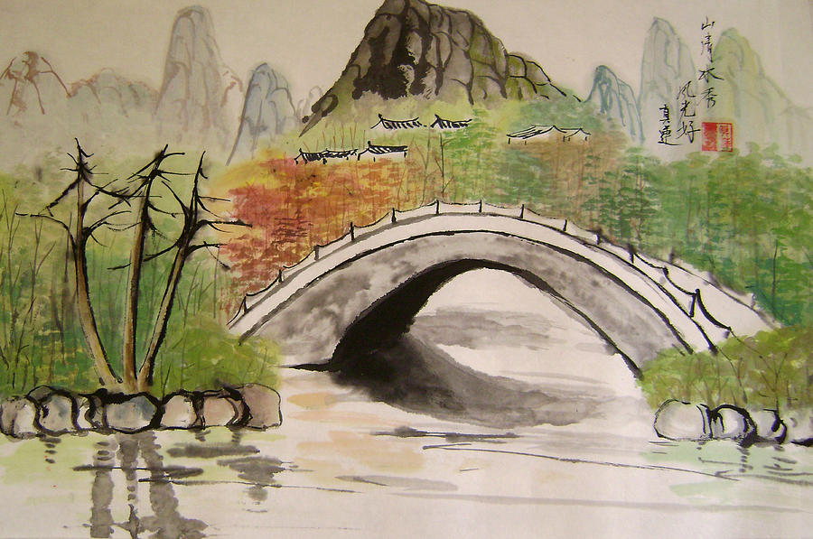 Landscape Painting - White Bridge #1 by Lian Zhen