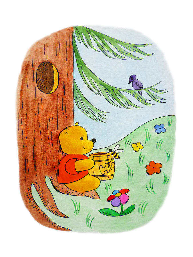 Winnie The Pooh and His Lunch #2 Painting by Irina Sztukowski