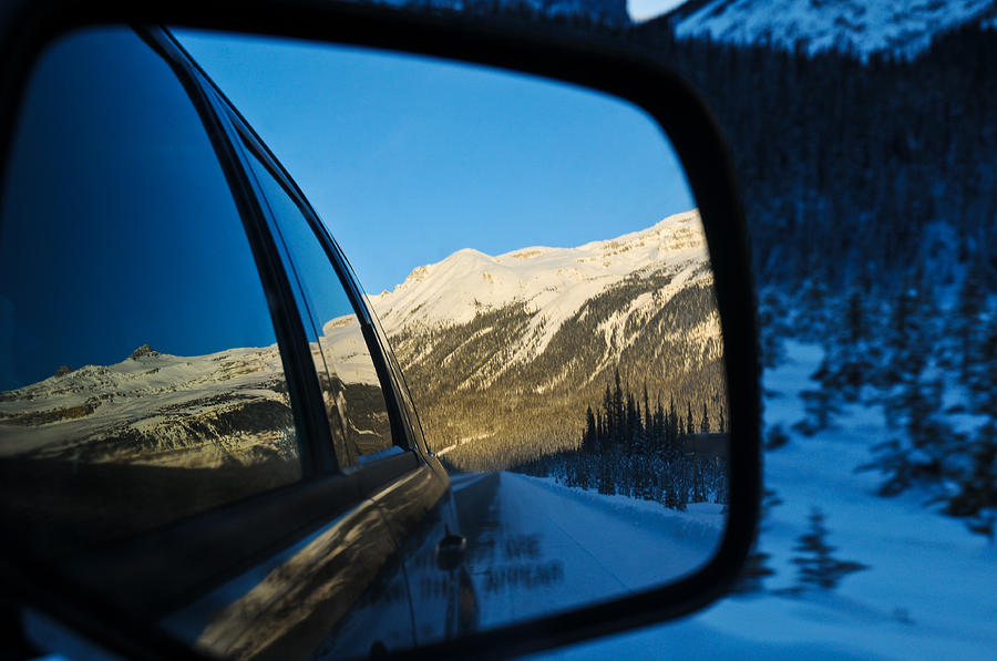 Nature Photograph - Winter landscape seen through a car mirror #1 by U Schade