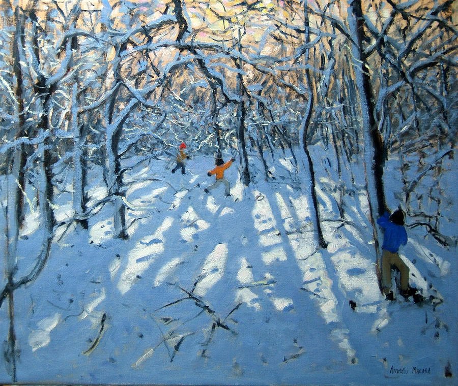 Winter Painting - Winter woodland near Newhaven Derbyshire by Andrew Macara