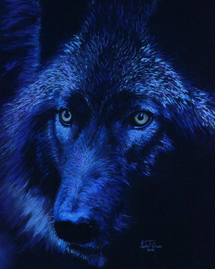 Winter Painting - Wolf in moonlight version D #1 by John  Palmer