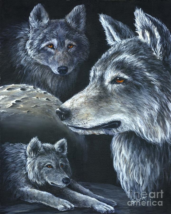Wolf Trio Painting by Sharon Molinaro