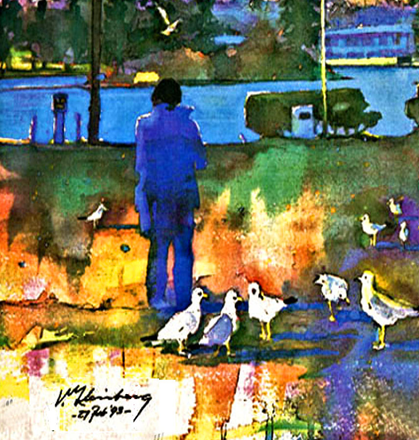 Woman and Seagulls #1 Painting by Craig A Christiansen