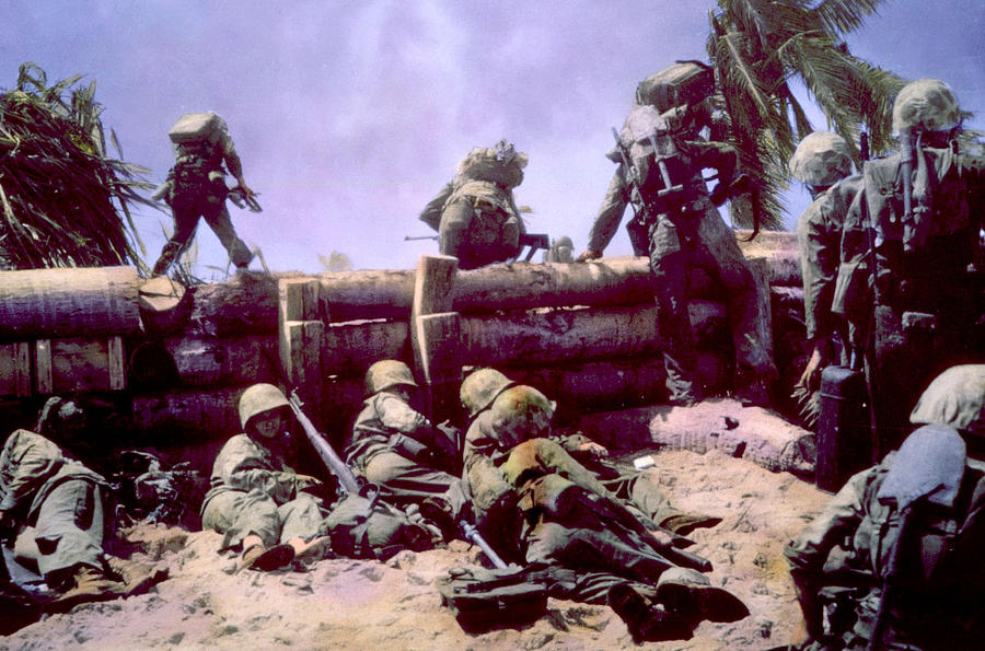 1940s Photograph - World War II, Marines On Tarawa, 1943 #1 by Everett