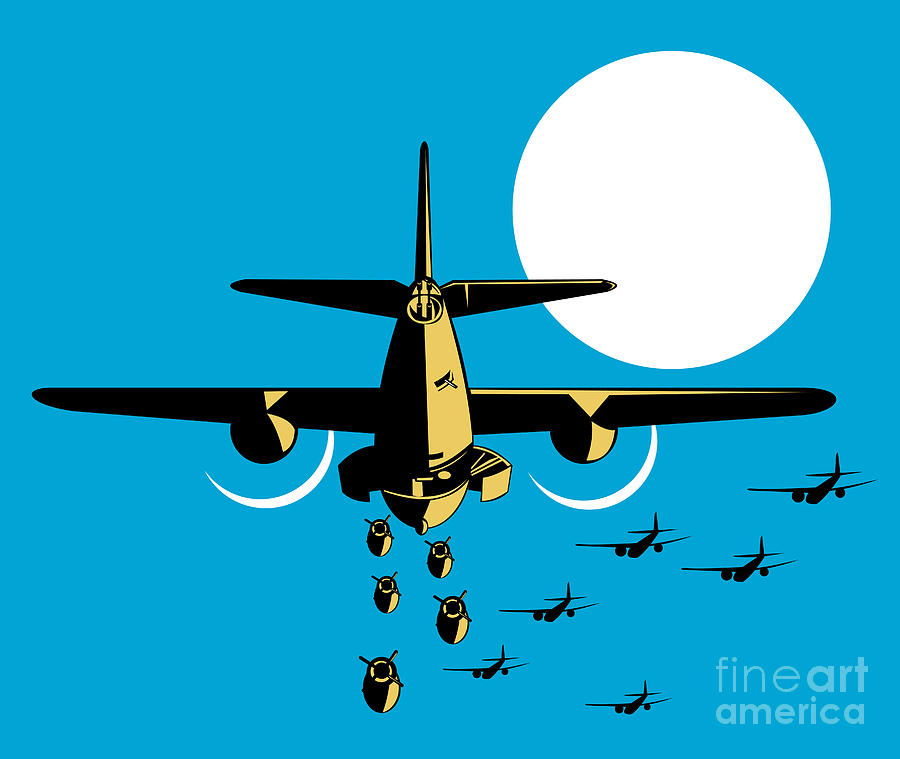 Transportation Digital Art - World War Two Bomber Airplanes Drop Bomb Retro #1 by Aloysius Patrimonio