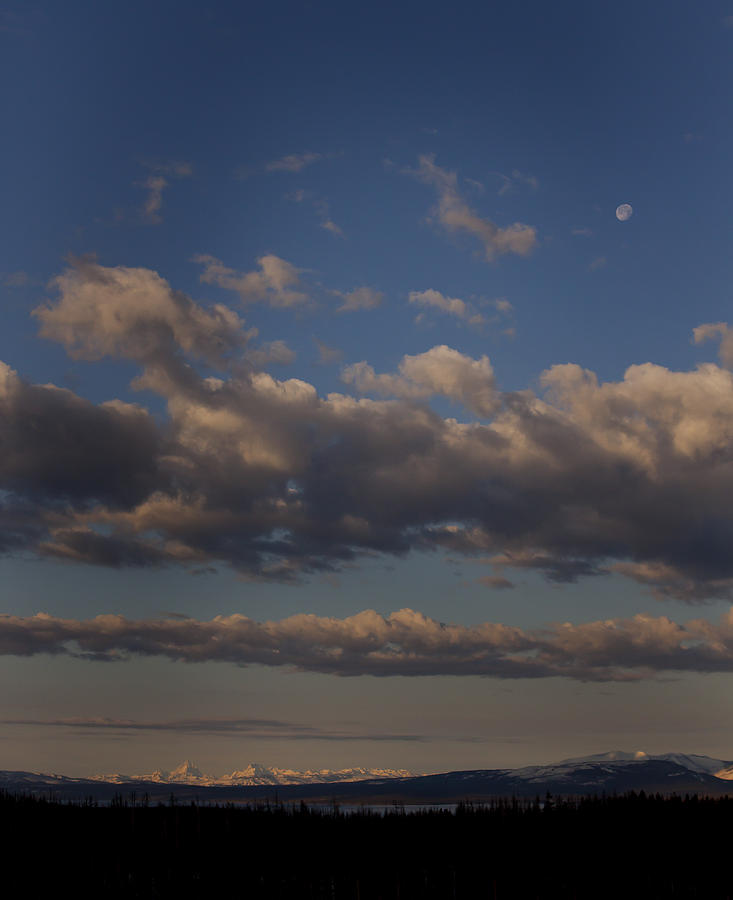 Yellowstone Lake With Clouds And Moon #1 Photograph by J L Woody Wooden