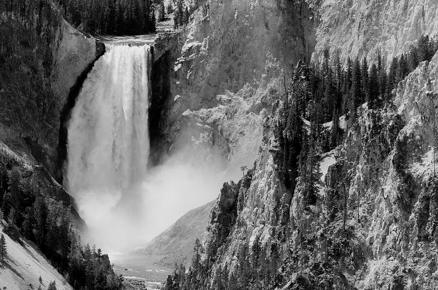 Yellowstone Waterfalls in Black and White #1 Photograph by Sebastian Musial