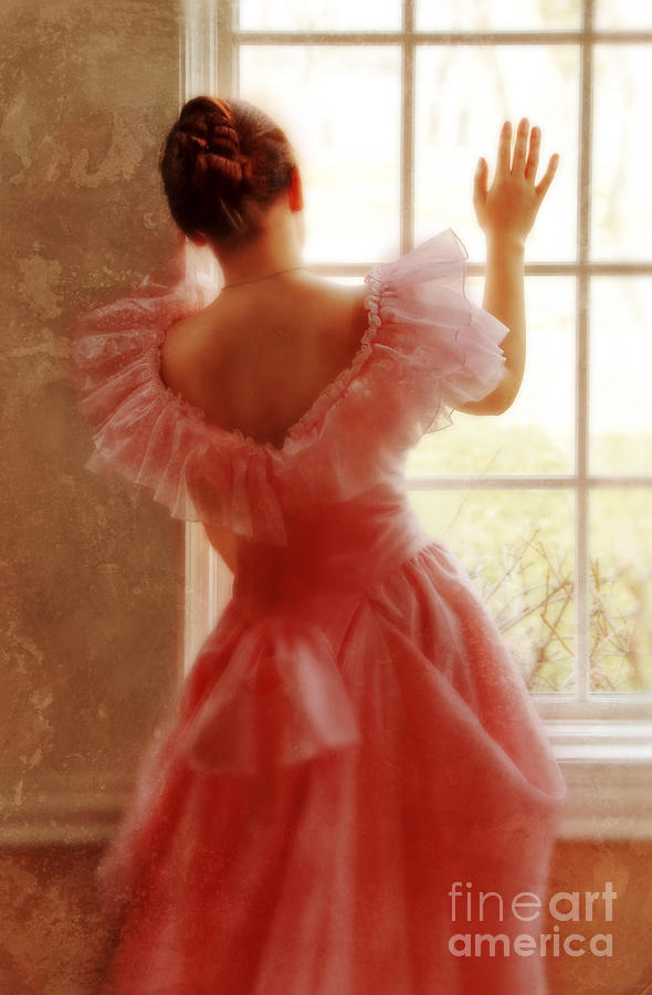 Vintage Photograph - Young Woman in Pink Ruffled Dress #1 by Jill Battaglia