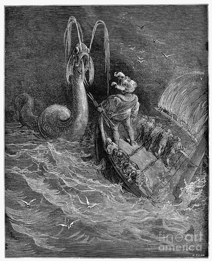 Pantagruel And The Sea Monster Drawing by Gustave Dore - Fine Art America