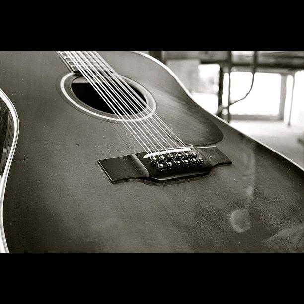 Black And White Photograph - 12 string guitar in BW by Justin Connor