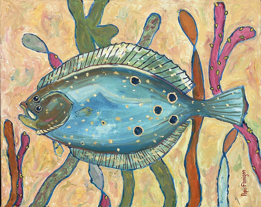 Fish Painting - 127 20x16 Absecon Inlet Flattie by Popo  Flanigan