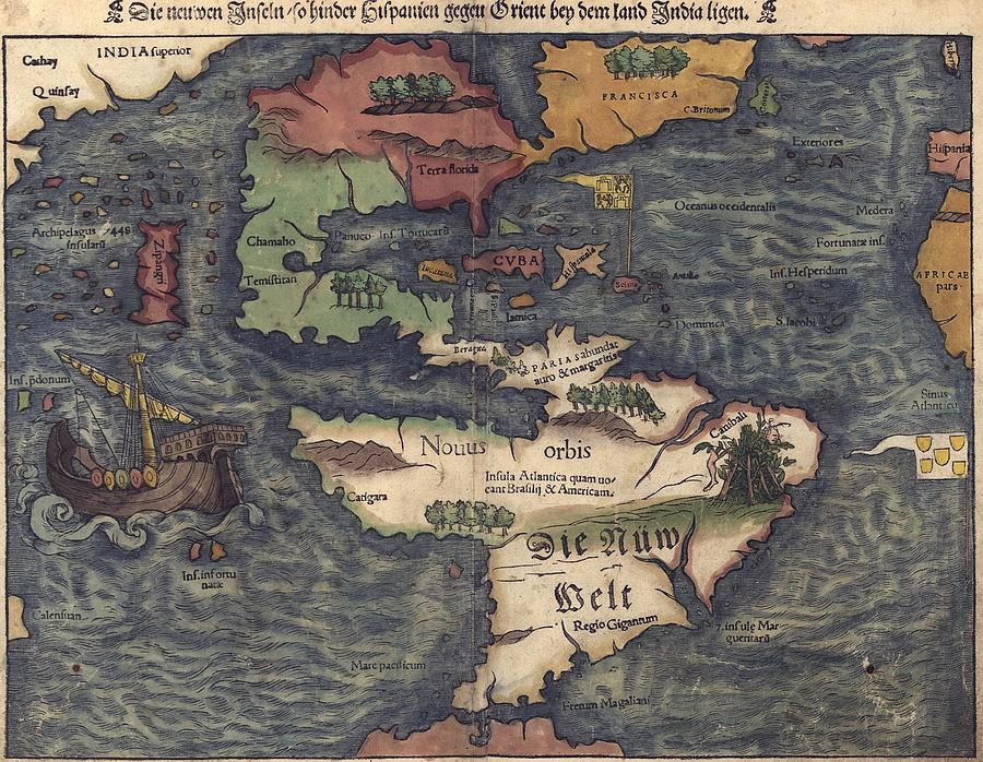 Map Photograph - 1550 Swiss Map Of Newly Discovered by Everett