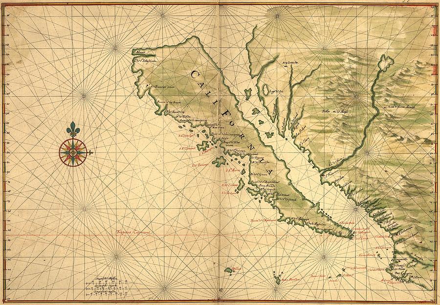 Map Photograph - 1650 Map Of Baja California by Everett