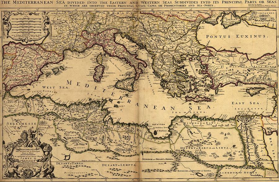 1685 Map Of The Mediterranean Sea Photograph by Everett