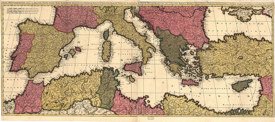 Map Photograph - 1695 Map Of The Mediterranean Sea by Everett
