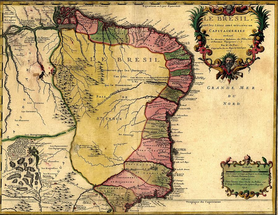 Map Photograph - 1719 Map Of Brazil, Showing Geographic by Everett