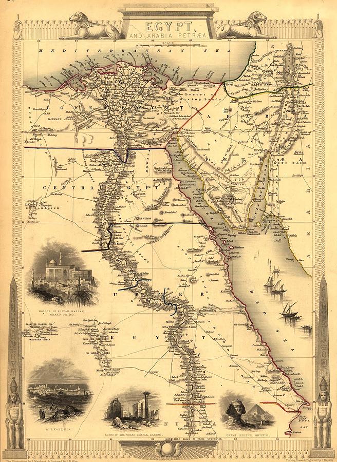 Map Photograph - 1851 Map Of Egypt With Engravings by Everett