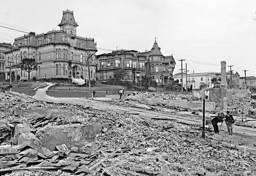 San Francisco Photograph - 1906 Earthquake Damage at Franklin and Sacramento in San Francisco by Padre Art