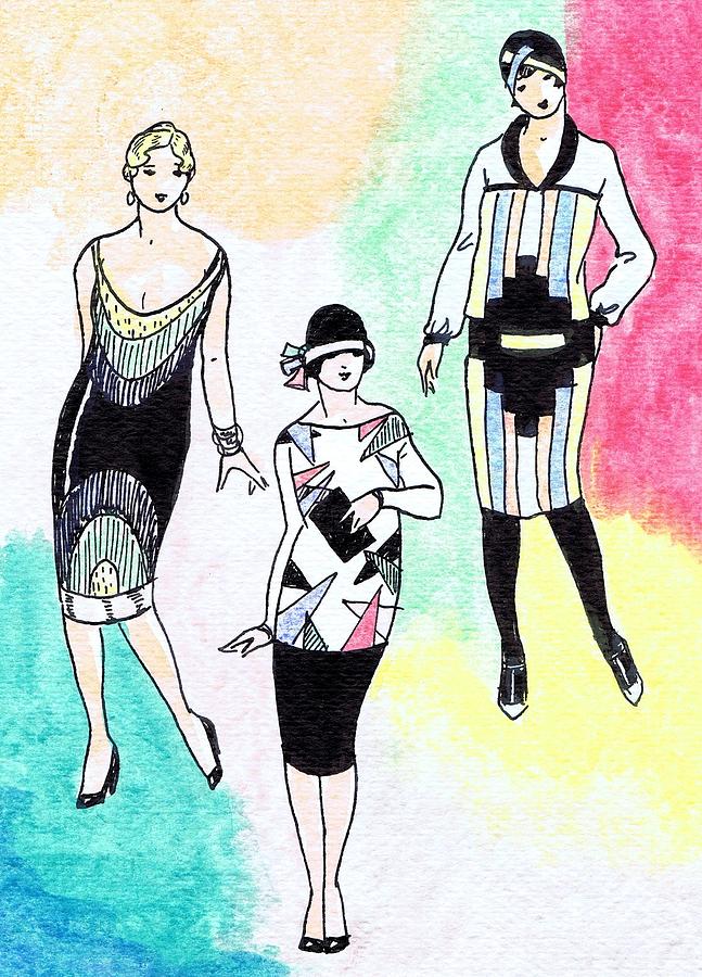 Vintage Drawing - 1920s Gals 3 by Mel Thompson