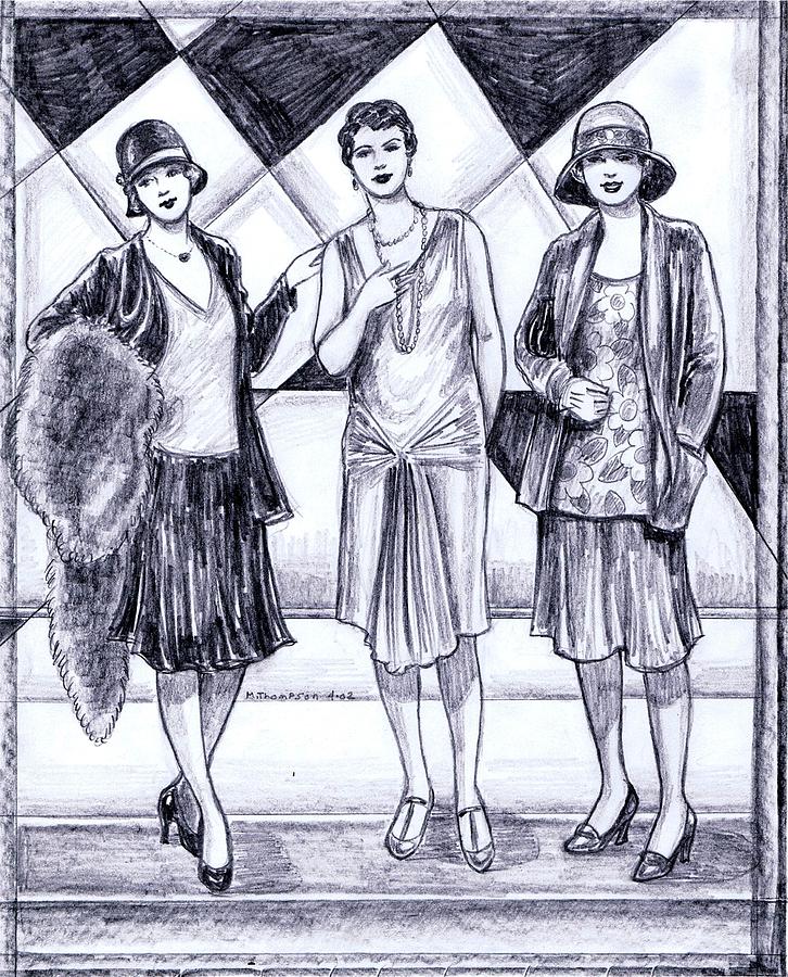 Vintage Drawing - 1920s Styles by Mel Thompson