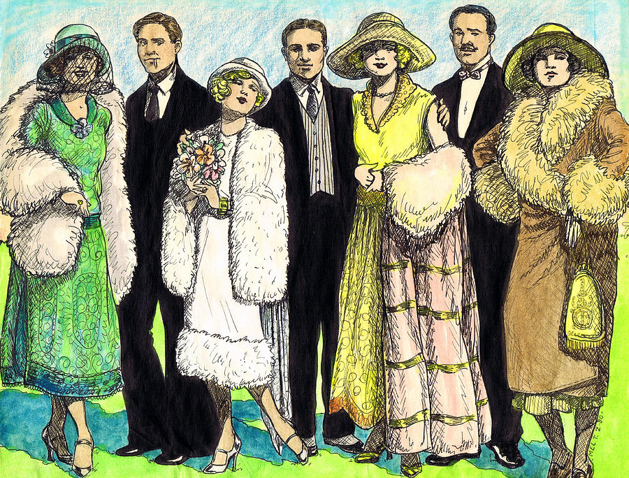 Vintage Drawing - 1920s Wedding by Mel Thompson