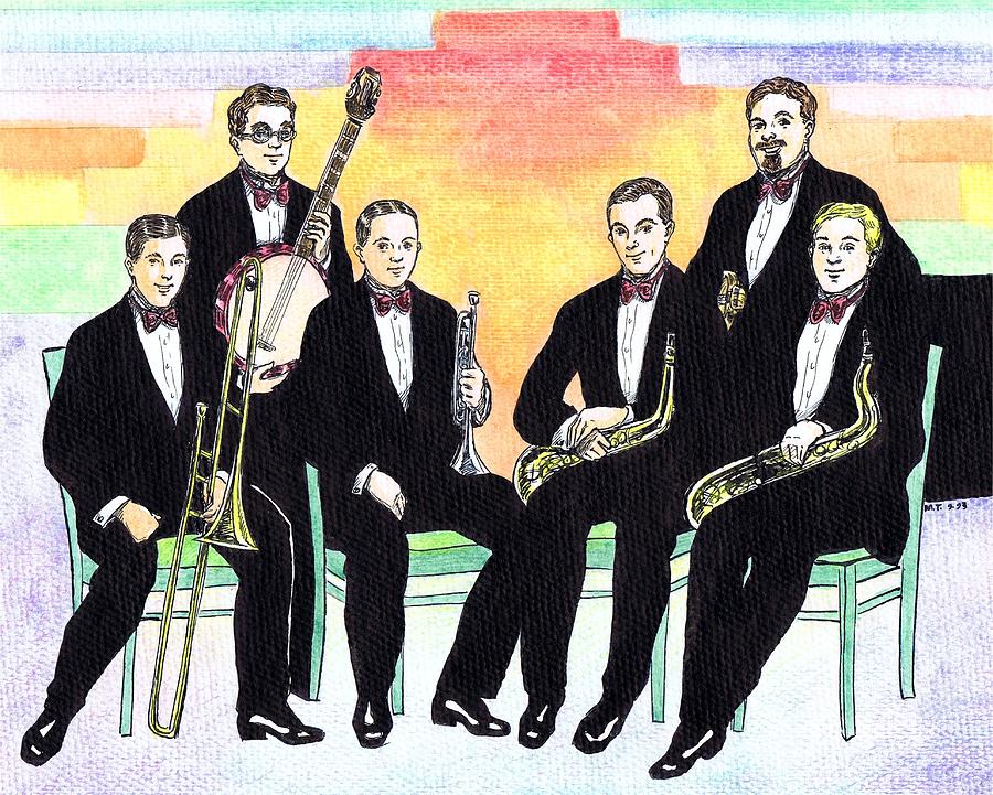 Vintage Drawing - 1927 New Yorkers Jazz Band by Mel Thompson
